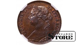 Jungtinė Karalystė, 1 farthing, 1884 m., NGC MS 62 BN