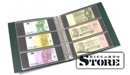 KOBRA didelio formato banknotų albumas su 20 trijų dalių lapų, žalias