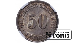 Vokietija, 50 pfeningų, 1875 m., C (Frankfurt), sidabras, NGC MS 64