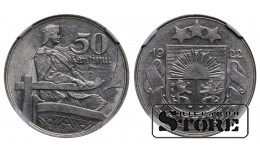Latvija, 50 santimų, 1922 m., nikelis, NGC AU DETAILS