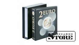 Iliustruotas albumas PUBLICA M 2 eurų monetoms laikyti. Su apsaugine kasečių.