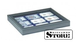 NERA M PLUS dėklas su tamsiai mėlynu intarpu 9 sertifikuotoms monetoms 63x85 mm iš Amerikos vertinimo kompanijų