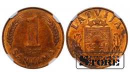 Latvija, 1 santimas 1937 m., bronza, NGC UNC DETAILS, KM#10