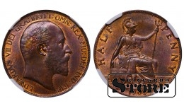 Jungtinė Karalystė, ½ penny, 1902 m., NGC MS 63 BN