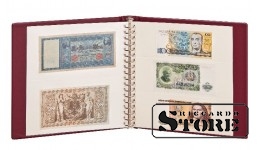 LINDNER banknotų albumas vyšnių spalvos su baltais įklotais.