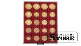 RAUCHGLAS numizmatinė dėžutė su 20 kvadratinėmis kišenėmis, skirtomis 50x50 mm monetų rėmeliams, CARRÉE ir OCTO kapsulėms. Puikus sprendimas monetų kolekcijos saugojimui ir apsaugai.