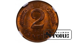 Латвия, 2 Сантими, 1939 год, бронза, NGC, MS 64 RB