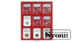 Numizmatinis STANDARD dėklas 9 sertifikuotoms monetoms 63x85 mm iš Amerikos vertinimo kompanijų