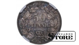 Vokietija, 50 pfeningų, 1877 m., J (Hamburg), sidabras, NGC MS 64