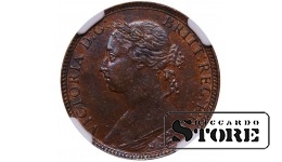 Великобритания, 1 фартинг, 1881 год, бронза, NGC, AU 55 BN