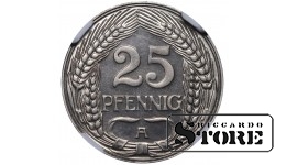 Vokietija, 25 pfengingų, 1911 m., A, nikelis, NGC PF 67