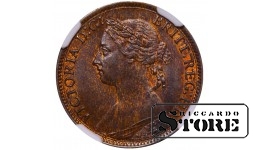 United Kingdom, 1 Farthing, 1886 year, Bronze, NGC, MS 63 BN