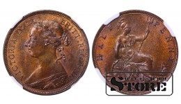 Jungtinė Karalystė, ½ penny 1893 m., Viktorija (“Bun Head”), bronza, NGC MS 64 BN, Top Pop, KM#754