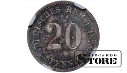 Vokietija, 20 pfeningų, 1876 m., H (Hanoveris), sidabras, NGC MS 64 Top Pop