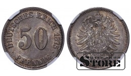 Vokietija, 50 pfeningų, 1875 m., C (Frankfurt), sidabras, NGC MS 64
