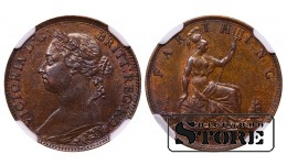 Jungtinė Karalystė, 1 farthing, 1884 m., NGC MS 62 BN