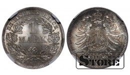 Vokietija, 1 markė, 1886 m., D, sidabras, NGC MS 67, Top Pop