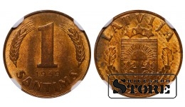 Latvija, 1 santims, 1939 m., NGC MS 63 RB