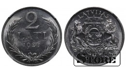 Latvia, 2 Lati, 1926 year, Silver, NGC, MS 63