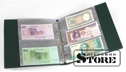 KOBRA banknotų albumas su 20 skaidrių, padalintų plastiko voko įdėklų, 210 x 230 mm, žalias