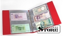 KOBRA banknotų albumas su 20 skaidrių, padalintų plastiko voko įdėklų, 210 x 230 mm, raudonas