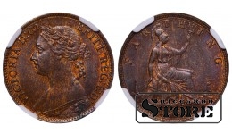 United Kingdom, 1 Farthing, 1886 year, Bronze, NGC, MS 63 BN