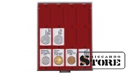 Numismatic box in RAUCHGLAS design with 12 rectangular compartments for REBECK COIN L frames 75 x 50 mm.