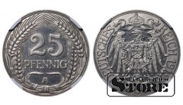 Vokietija, 25 pfengingų, 1912 m., A, nikelis, NGC PF 66