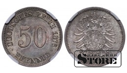 Vokietija, 50 pfeningų, 1876 m., sidabras, NGC MS 64