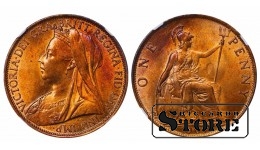 Jungtinė Karalystė, 1 penny 1901 m., Viktorija “Veiled Head”, bronza, NGC MS 63 RB, KM#790