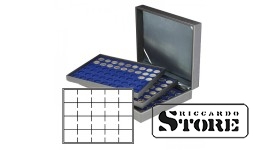 NERA XL case with 3 inserts and dark blue velvet-lined trays for storing 60 coin holders 50x50 mm / CARRÉE capsules / OCTO capsules.