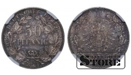 Vokietija, 50 pfeningų, 1877 m., J (Hamburg), sidabras, NGC MS 64