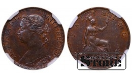 Великобритания, 1 фартинг, 1881 год, бронза, NGC, AU 55 BN