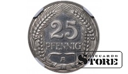 Vokietija, 25 pfengingų, 1912 m., A, nikelis, NGC PF 66