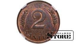Latvija, 2 santimai, 1939 metai, NGC, MS 63 BN