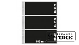 Multi Collect numizmatiniai lapai su 3 kišenėmis (185 × 80 mm), permatomi su juodais įdėklais, pakuotėje 10 vnt