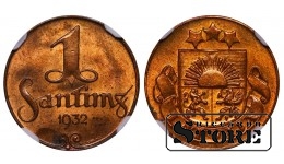Latvija, 1 santimas, 1932 m., NGC MS 64 RB
