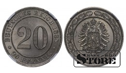 Vokietija, 20 pfengingų, 1888 m., G, vario-nikelis, NGC MS 64