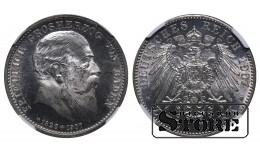 Grand Duchy of Baden, 2 Marks, 1907 year, Death of Friedrich I, NGC, PROOF DETAILS