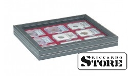 NERA M PLUS dėklas su tamsiai raudonu intarpu 9 sertifikuotoms monetoms 63x85 mm iš Amerikos vertinimo kompanijų