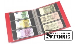KOBRA didelio formato banknotų albumas su 20 trijų dalių lapų, raudonas