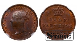 Jungtinė Karalystė, ½ farthing, 1844 m., NGC MS 62 BN