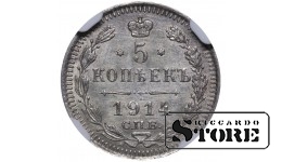 Russian Empire, 5 Kopecks, 1914 year, SPB-VS, NGC UNC DETAILS, Nicholas II