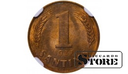 Latvia, 1 Santims, 1937 year, Bronze, NGC, MS 64 RB
