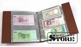 KOBRA banknotų albumas su 20 skaidrių padalintų lapų, 210 x 230 mm, šviesiai rudas