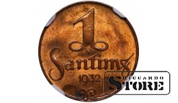 Latvija, 1 santimas, 1932 m., NGC MS 64 RB