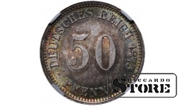 Vokietija, 50 pfeningų, 1875 m., J (Hamburgo kalykla), sidabras, NGC MS 64 Top Pop