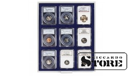 Numizmatinis MARINE dėklas 9 sertifikuotoms monetoms 63x85 mm iš Amerikos vertinimo kompanijų