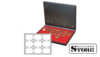 NERA M dėklas su šviesiai raudonu įdėklu 9 sertifikuotoms monetoms 63x85 mm iš Amerikos vertinimo kompanijų