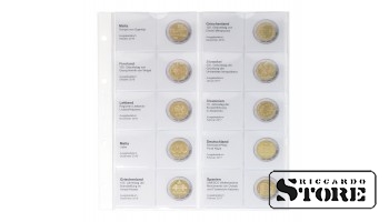 Iliustruotas karat lapas 2 eurų atminimo monetoms laikyti: Malta 2016 m. spalis – Ispanija 2017 m. vasaris.